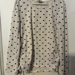 Burgundy Heart Pattern Long Sleeve Kids Tee